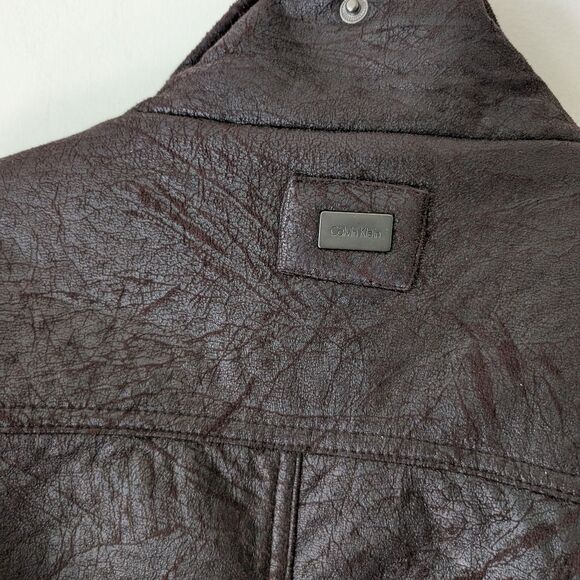 Calvin Klein Faux Leather Dark Brown Lined Biker Moto Jacket Coat Size XXL - Picture 8 of 11